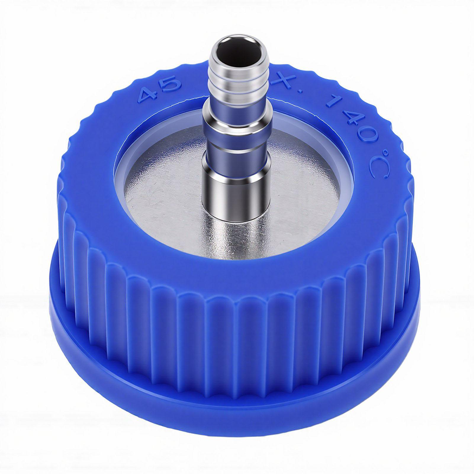 GL45 Safety Feeding Cap with 1 Port 304 Stainless Steel Connector Sampling Liquid Mobile Phase Filling Cap 8-10mm Diameter Large Size Stainless steel+PP