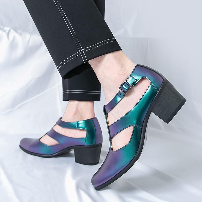 Luxury Blue High Heel Men's Shoe Fashion Formal Sandals Man Wedding Shoes Groom Design Pointed Dress Shoes Men Leather Oxford