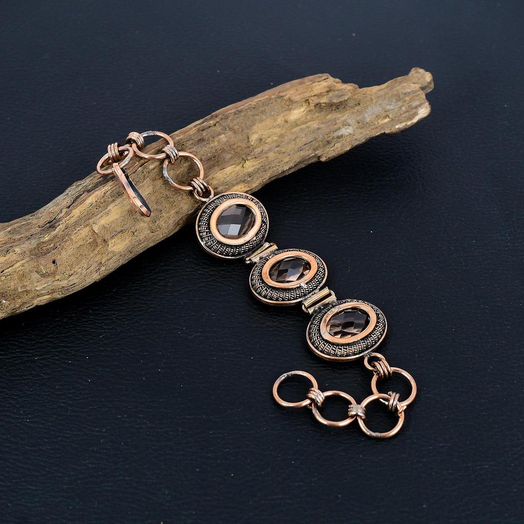 Morganite Bracelet, Handmade Gemstone 999 Copper Wire Wrapped  Bracelet Antique Jewelry, Adjustable Chain Bracelet, Engagement Gift