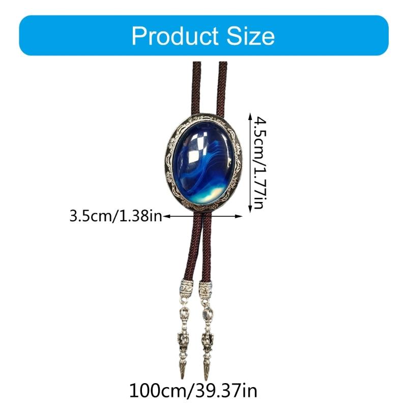 Adjustable Braided Cord Rodeos Bolo Tie Necktie Feature Oval Shape Stone Pendant Western Jewelry Necklace for Men Women