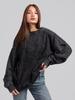 American Retro Distressed Washed Black Round Neck Women's Sweatshirt - 2025 Autumn/Winter Trendy Design.