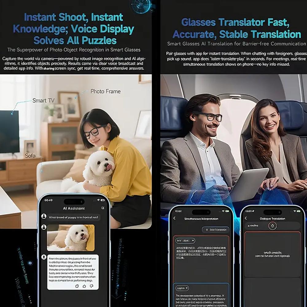 New Smart Glasses with AI Translator 8MP Camera 4K HD Take Videos and Photo Sunglasses BT Call for Men Women Fashion Glasses Wireless Music Playback