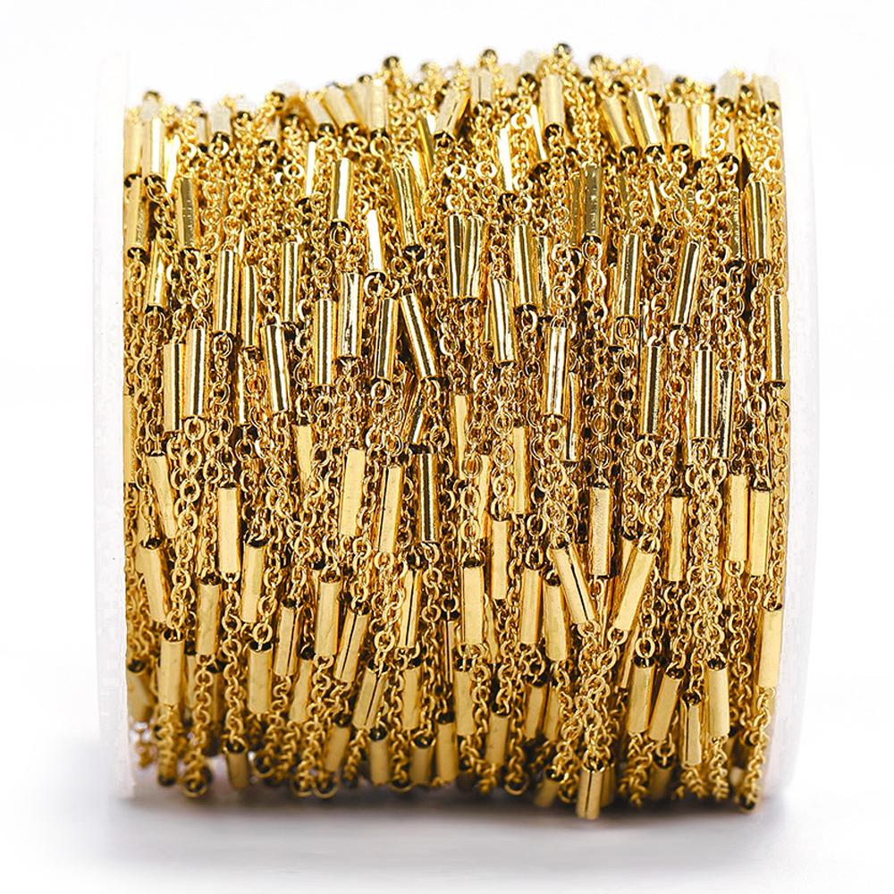 2meters Stainless Steel Cable Curb Chains for DIY Jewelry Making DIY Gold Color Tube Beads Chain Necklace Bracelet Components