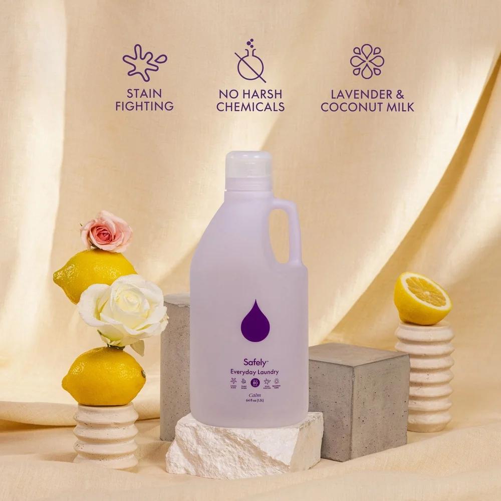 Eco-Friendly Laundry Detergent Calm Scent Natural Stain Fighter Concentrated Formula 64 Oz Plant-Based Enzymes Gentle On Skin 80