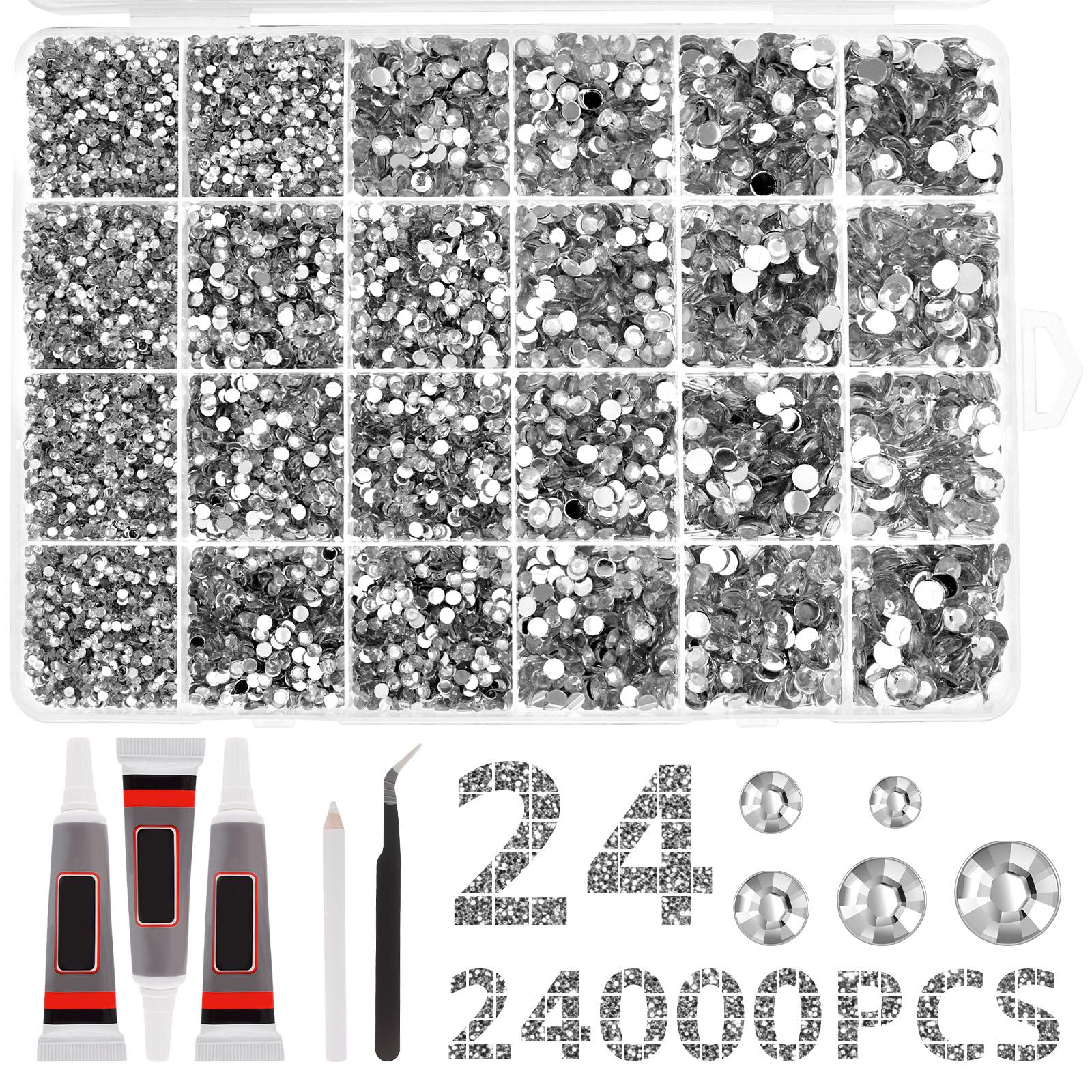 

24000Pcs Nails Art Accesorios Multi-Size Flat Back Resin Rhinestones with Glue Pickup Pen 3D Glitter Crystal DIY Nail Decoration серебряный