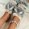 Pantofole da casa eleganti e soffici con fiocco, scarpe da camera da letto con suola morbida e foderate in peluche, pantofole mute antiscivolo