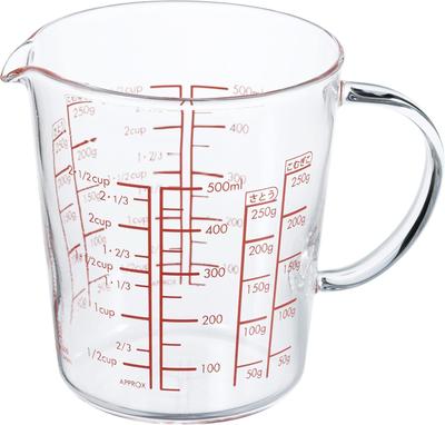 Hergestellt in Japan. Hitzebeständiger Messbecher aus Glas, breit, 500 ml, MJCW-50-R-BK