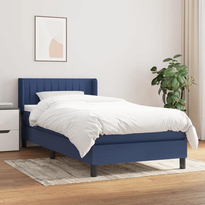 Lit avec matelas - Maison Exclusive - 80x200 cm - Tête de lit réglable - Tissu bleu - 2 places