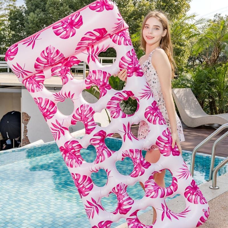Durable Inflatable Water Floating Bed For Adults Extra Thick PVC Material Leaf Design Pool Mat