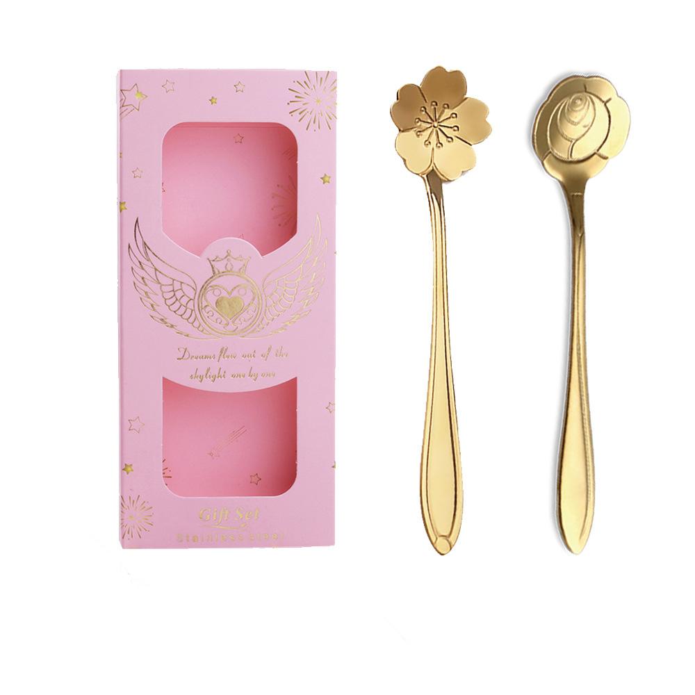 HANYANG Cutlery Set Small Spoon Gift Set Cherry Blossom Spoon Gift Set Rose Leaf Spoon Fruit Fork Gift Set