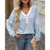 2025 New Women's V-neck Button Pullover Splicing Casual Long-sleeved Color-blocked T-shirt