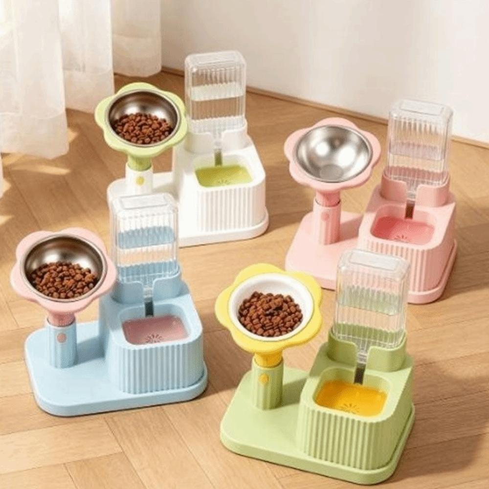 2-in-1 Pet Bowl Adjustable Height Automatic Water Dispenser Cat Water Food Bowl Cat Feeding
