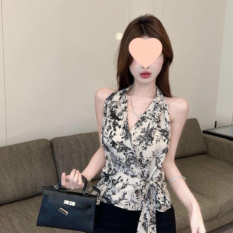 Floral French Cross Sleeveless Slim Camisole Vest XS