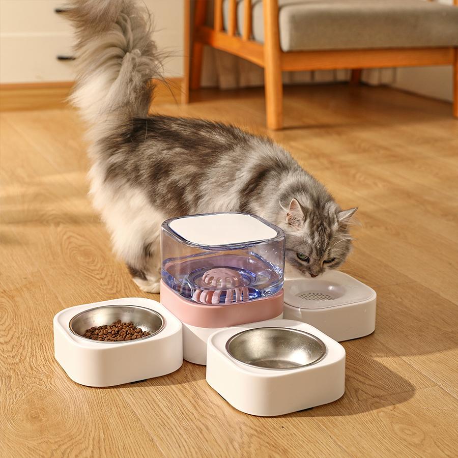 Madden Haustier Hund Große Kapazität Hundenapf Drei Näpfe Automatischer Trinkwasser Trocken-Nass-Trennung Futterbehälter Haustierbedarf