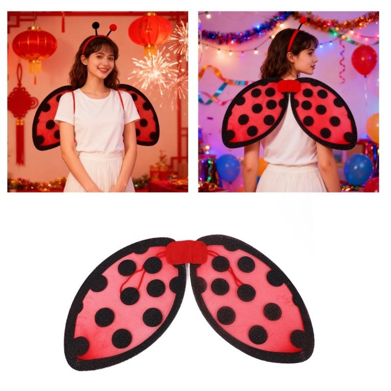 Ladybird Foldable Wing for Childrens Role Play Costume Soft Fabric Design Comfortable Wear at Halloween Parties and Themed Event