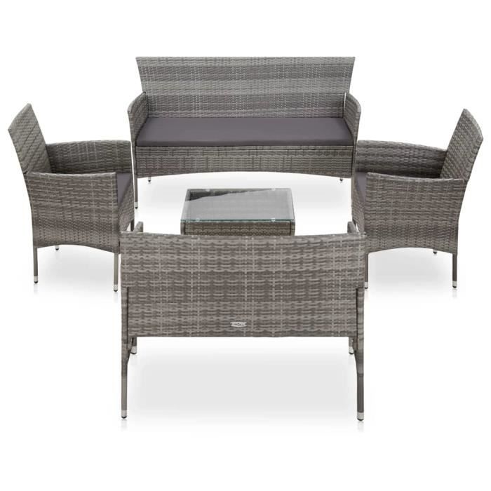 VidaXL Salon de jardin 5 pcs avec coussins Résine tressée Gris