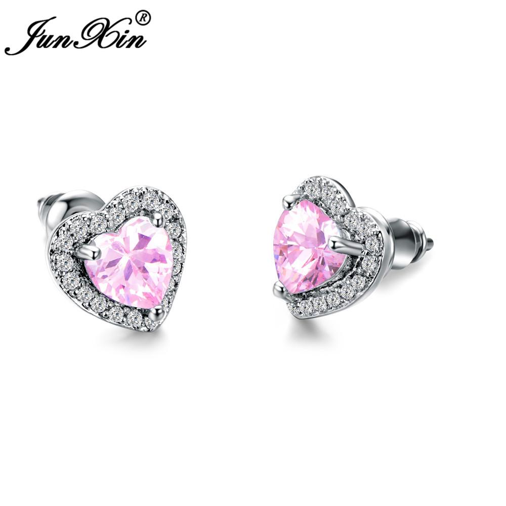 Luxury Female Black/Green/Red/Blue/White Stud Earring Fashion Small Opal Heart Earrings For Women Vintage Wedding