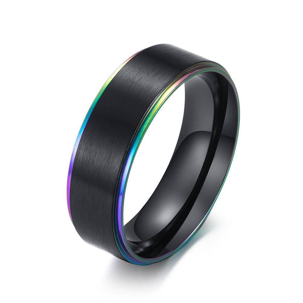 Titanium Steel Black Intercolor Double Color Ring for Men Seven Color Brushed Black Gold Groove Ring