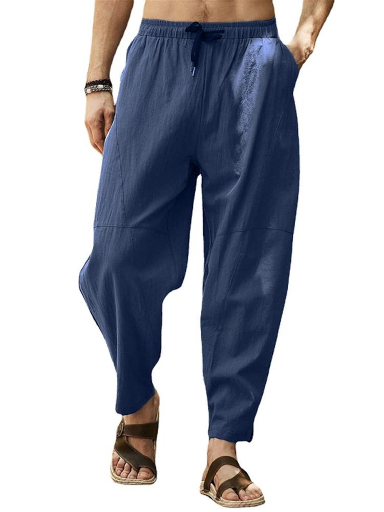 Men's Oversized Casual Pants, Men's Loose Cotton and Linen Drawstring Hip-hop Lantern Shorts