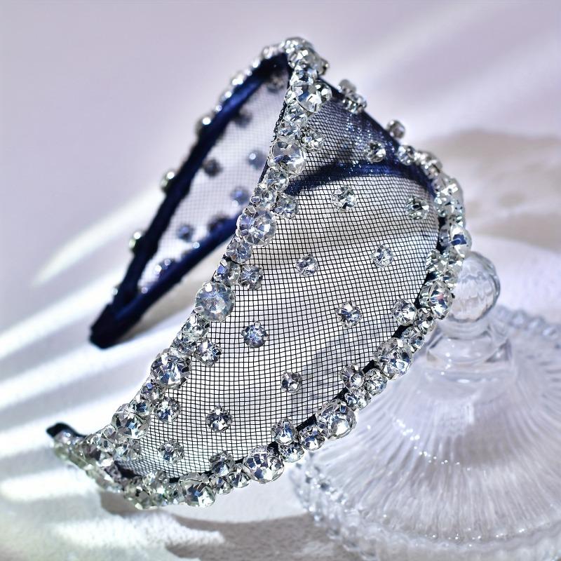 Stylish Black Hollow Mesh Wide-Brim Headband with Rhinestones, Elegant Women's Hair Accessory for Daily, Dating & Party Wear