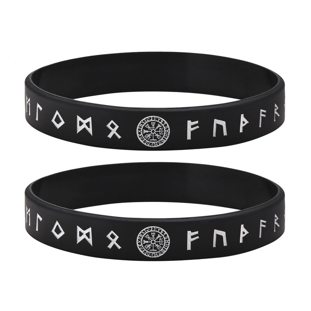 Vnox 12mm Silicone Bracelet for Men, Soft Rubber Silicone Wristband, Nordic Viking Compass Rune Almut Bangle Set