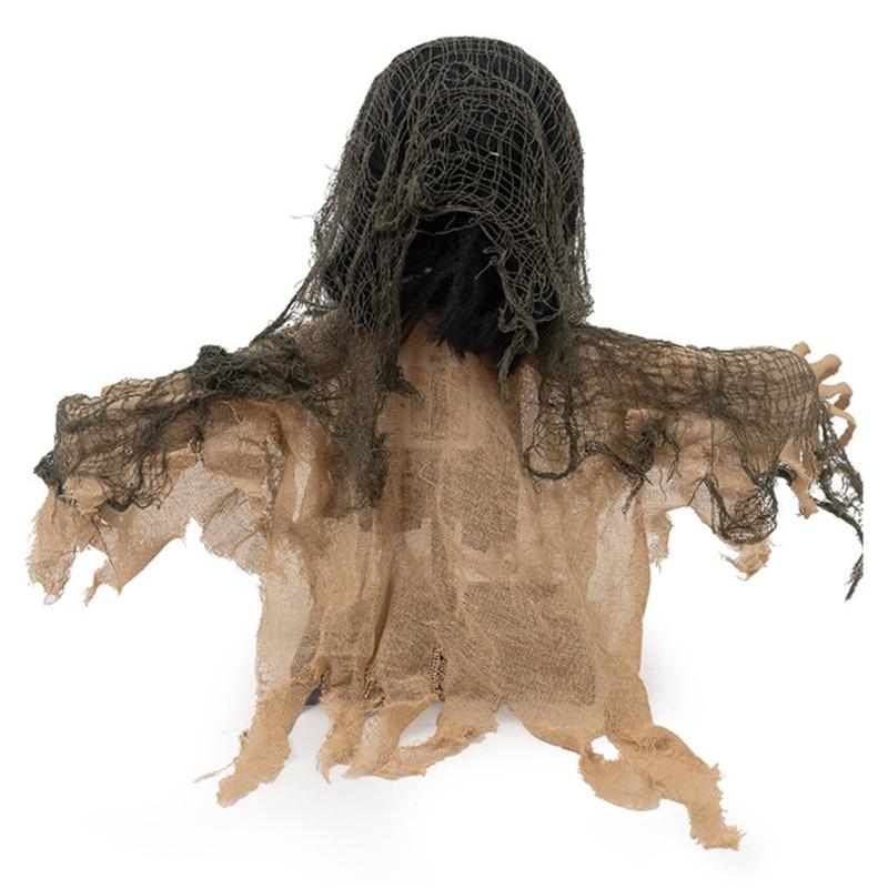 Half Body Halloween Figure With Sound Activation Red Light Gaze and Aged Cloth Finish for Seasonal Party Porch Graveyard Display Scene Use