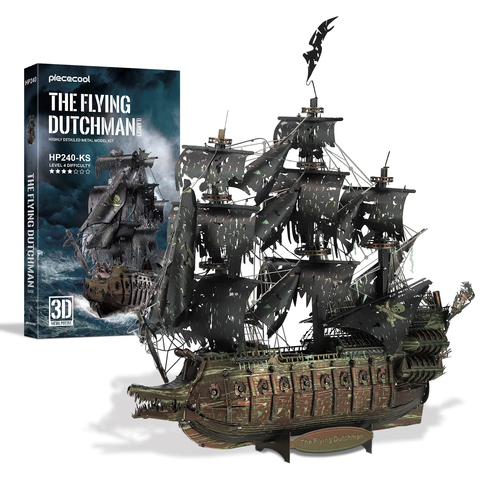 Piececool 3D Puzzle Flying Dutchman Sailing Ship Pirate Ship Metallic Nano Puzzle 3D Metal Puzzle Metal Ship Model Assembly Kit No Glue Required Diffi