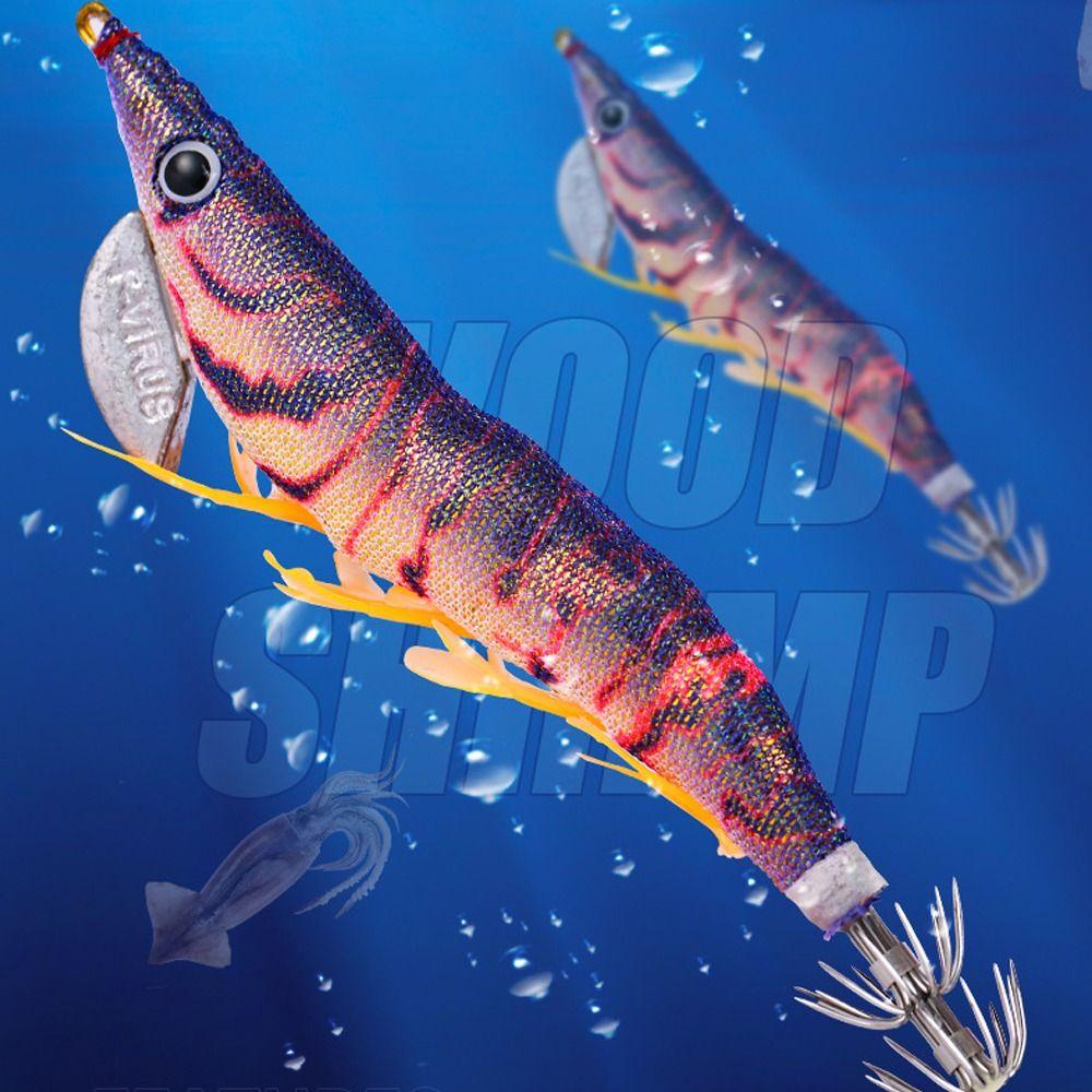 

2pcs lead sinker squid hook jigs fishing bait 2023 wood shrimp lures simulation