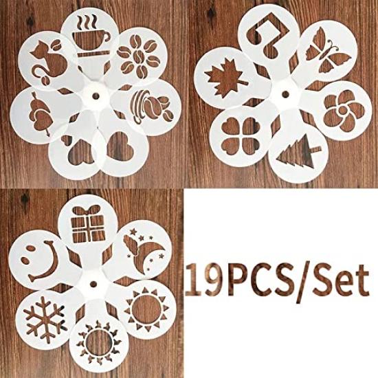 Set of 19 Latte Art Templates, Coffee Art Stencil Sheets for Decorating Cakes and Sweets