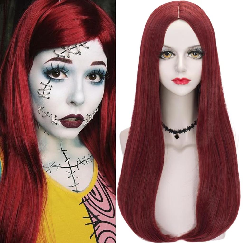 Sally Sally Costume Wigs for Women Long Straight Wine Red Wigs Sally Dark Red Wigs Synthetic Fiber Hair for Sally Costumes