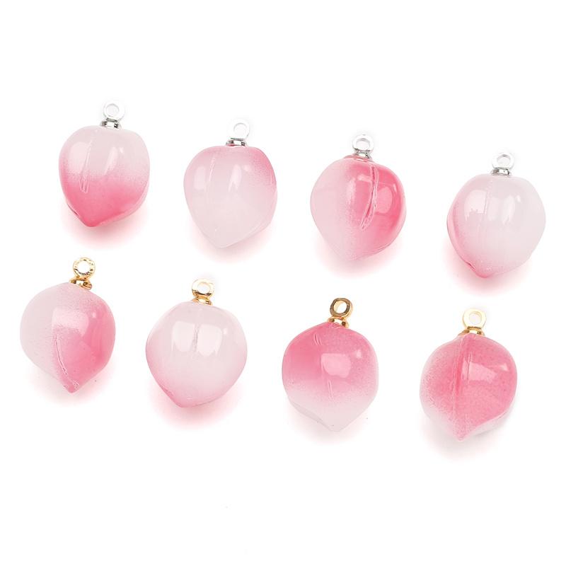 5PCS Contas de vidro pingente de pêssego rosa e branco para descobertas de fabricação de joias DIY