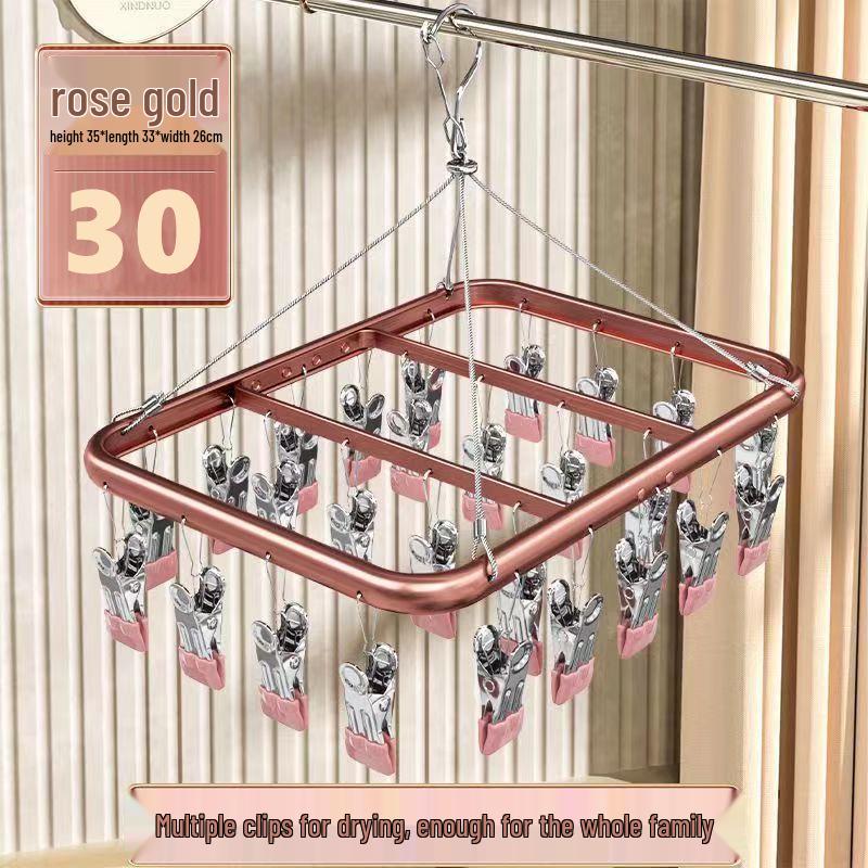 Aluminum Alloy Balcony Dryer with Multiple Clips - Stainless Steel Rack for Underwear and Socks