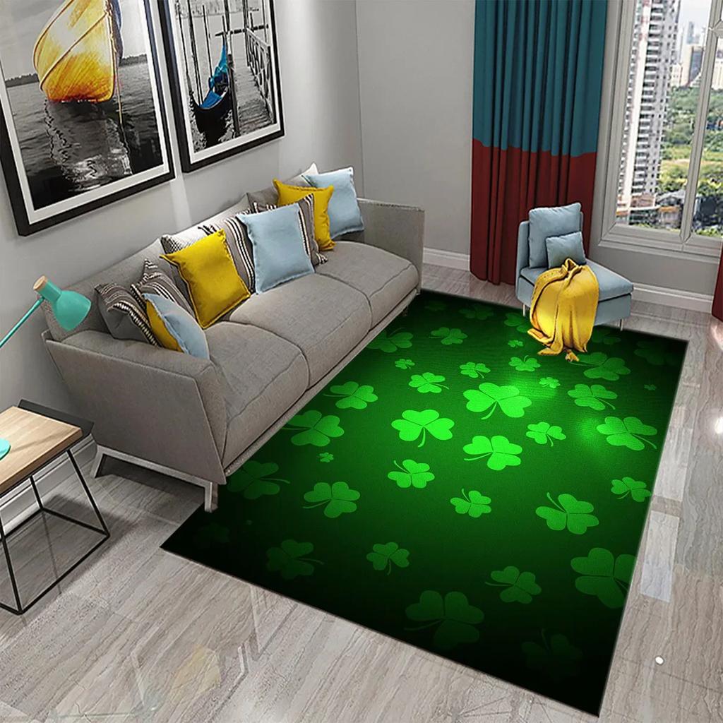 Green Four Leaf Clover Carpet Saint Patrick's Day Living Room Bedroom Bathroom Door Mats Home Decor Soft Doormat Non Slip Carpet