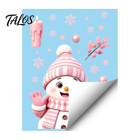 Decorative Snowflake Wall Decals Christmas Snowman Static Glass Stickers, Pink Decals, Waterproof PVC Holiday Seasonal Window Art Clings for