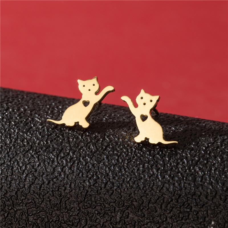 Cute Cat Stainless Steel Stud Earrings for Women Persian Cat Ear Jewelry Girls Student Birthday Earring Gifts Accessories