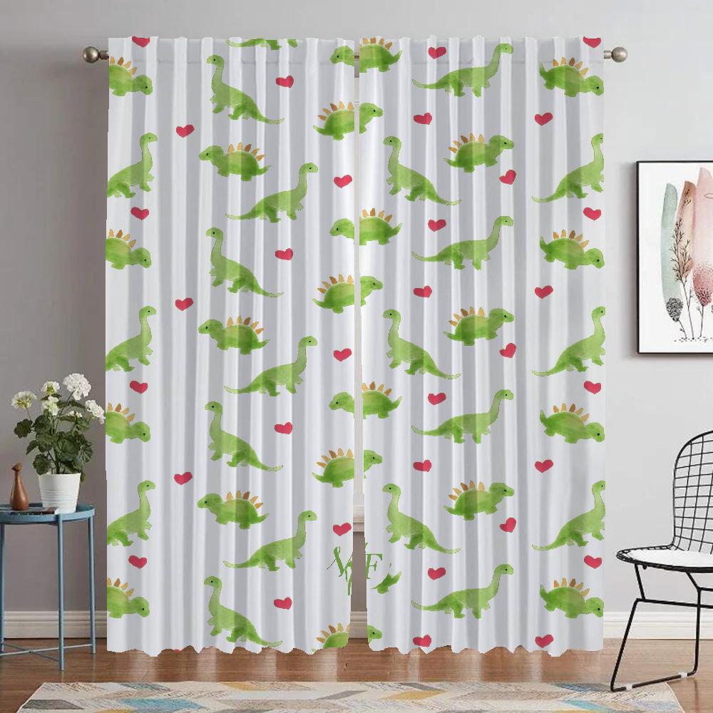 Kitchen Curtains for Camera Dinosaur Partition Tulle for Bedroom Elegant Room Curtains 2 Pieces Window Curtain Shades Living