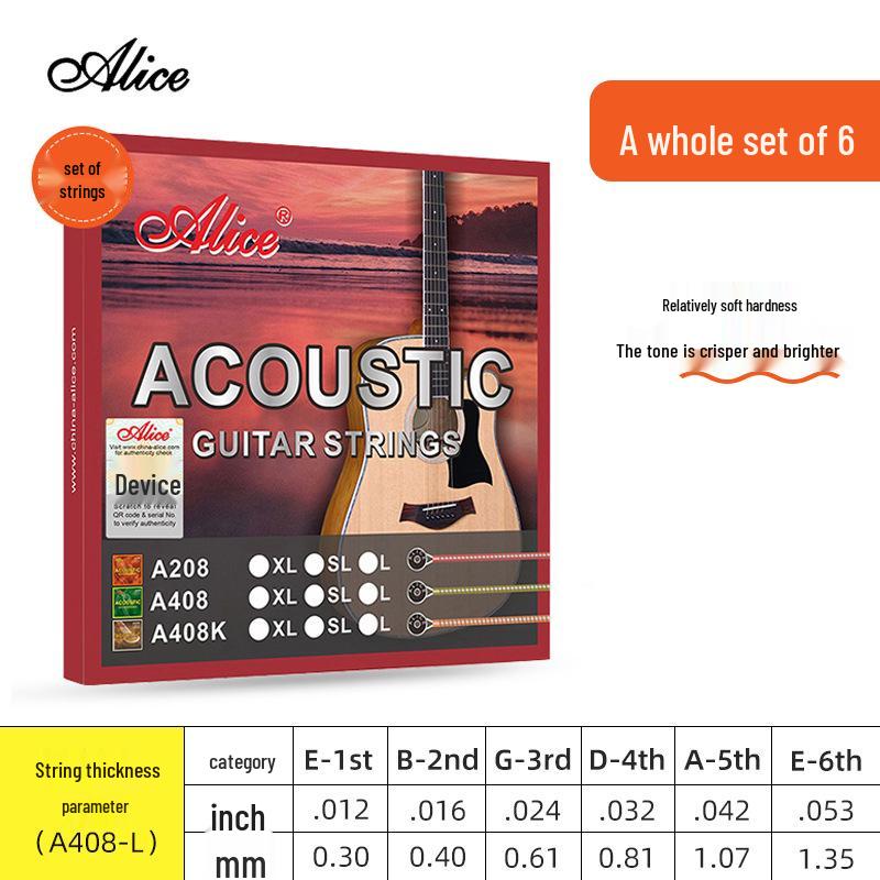 Corde per Chitarra Acustica Alice Folk - Set Completo da 6 (Corde 1ª, 2ª, 3ª come Singole)