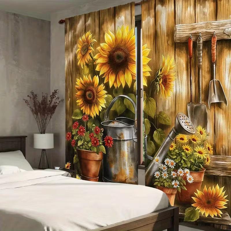 2 Pcs Sunflower Tool Print Curtains,suitable for Bedroom,living Room Kitchen Decoration,home Decoration,window Decoration