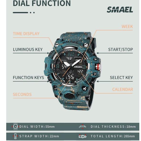 SMAEL Outdoor Multifunction Electronic Dual Display Sport Watch