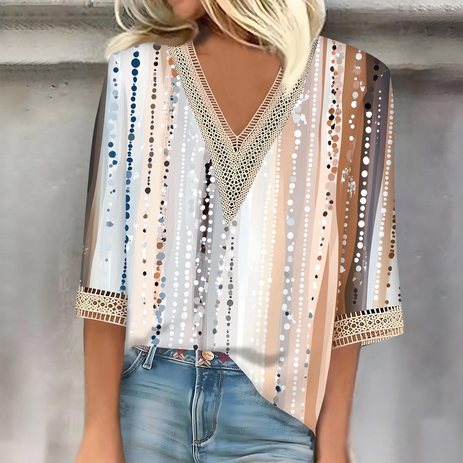 

Женский кружевной топ с винтажным принтом и рукавами три четверти M бежевый