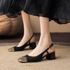 Giant Exquisite Bag Head Sandals Women's Thick Heel Square Head Sheepskin Medium Heel Color Matching Mary Jane Shoes Summer