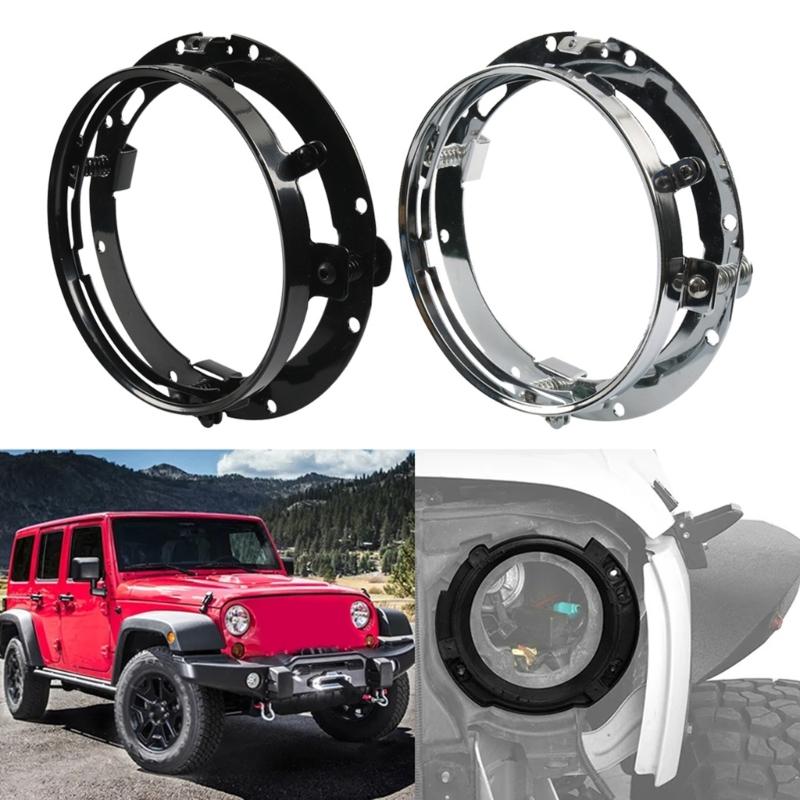 Upgraded 7" Headlight Mounting Bracket Aluminum Round Rings for Motorcycle Car