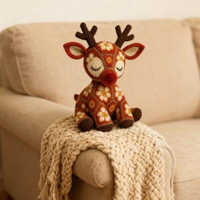 Flower Reindeer Crochet Kit Beginners Crochet Reindeer Doll DIY Kit Crochet Animal Starter Kit with Yarns Crochet Hook Christmas Gift for Adults Kids