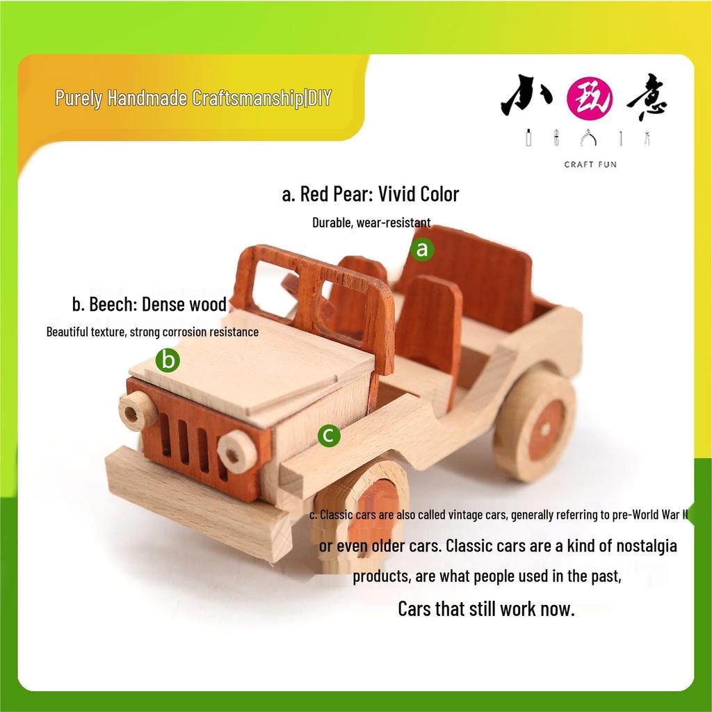 Classic Car Solid Wood DIY Toy Kit: Woodworking Course Experience Materials