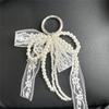 Stylish Imitation Pearls Beaded Bowknot Shaped Keychain Bag Ornament Butterfly Knot Jewelry for Purses and Accessories