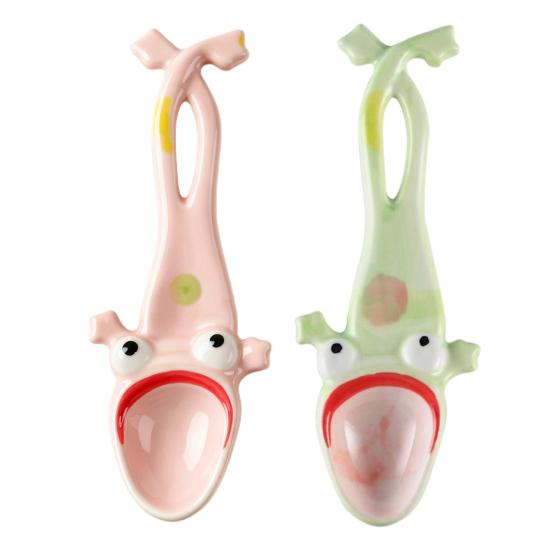 1/2Pcs Ugly Big Mouth Frog Ceramic Spoon Long Leg Frog Spoon
