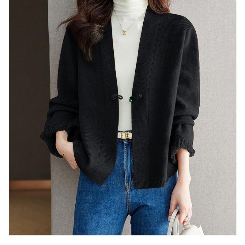 

Весенне-осенний новый кардиган с V-образным вырезом, женская куртка, верхняя одежда, вязаный кардиган One Size