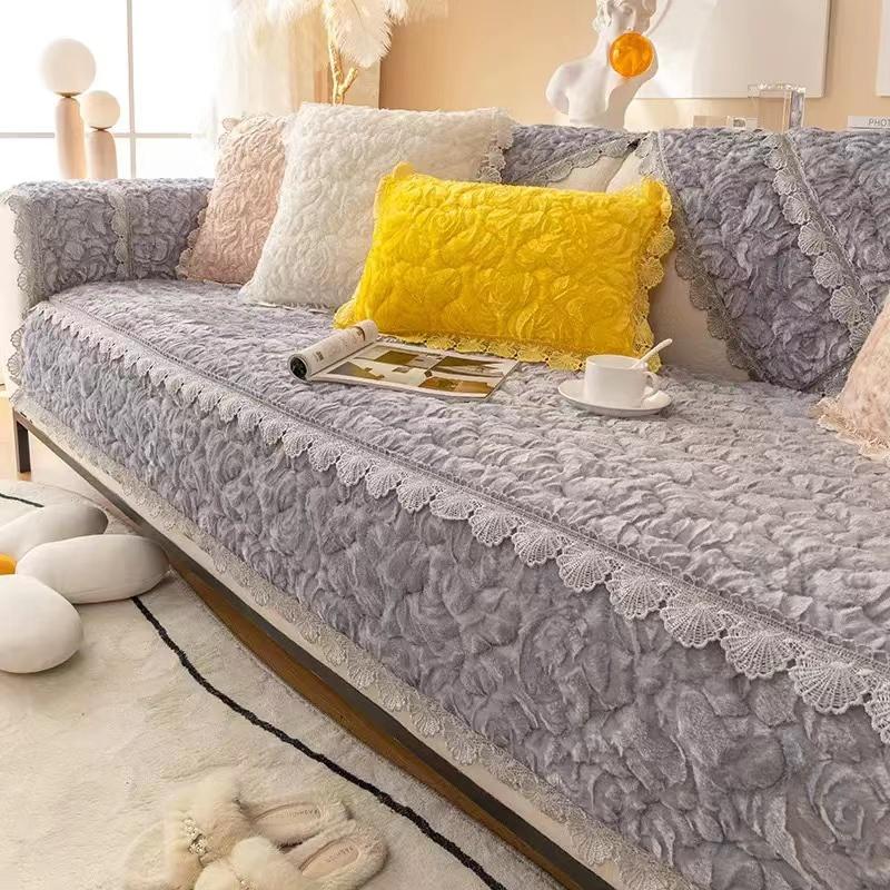Winter Warm Soft Velvet Universal Sofa Cover Luxury Thick Plush Sofa Towel Sectional L-shaped Couch Cover Bay Window Mat