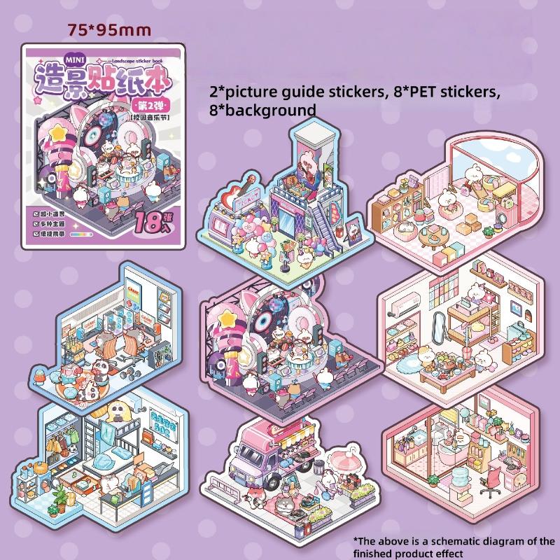 

DIY Міні-книжка зі стікерами для створення пейзажів Візуальні стікери для складання Канцелярські товари для дітей Творчий матеріал для мініатюрних сцен Подарунок на день народження