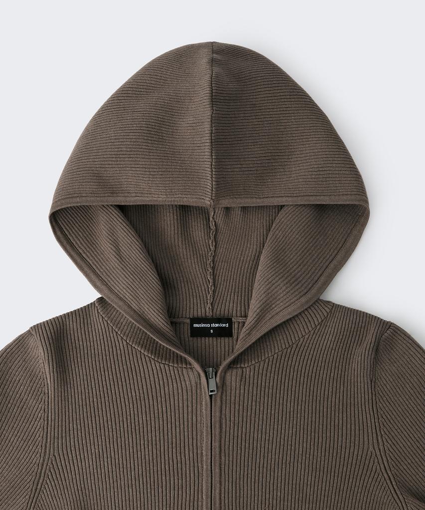 MUSINSA STANDARD WOMAN Women'S Ribbed Slim Hooded Knit Zip-Up [Taupe]